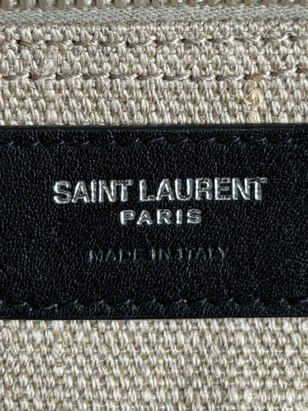 Saint Laurent YSL Rive Gauche White Black Canvas Logo Leather Tote Bag